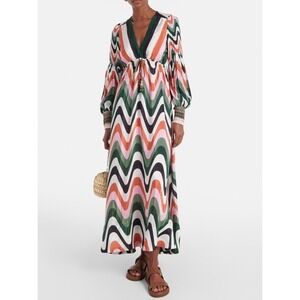FARM Rio NWT Multicolor Wavy Stripe Maxi Dress in Green, Pink, Orange Sz. M
